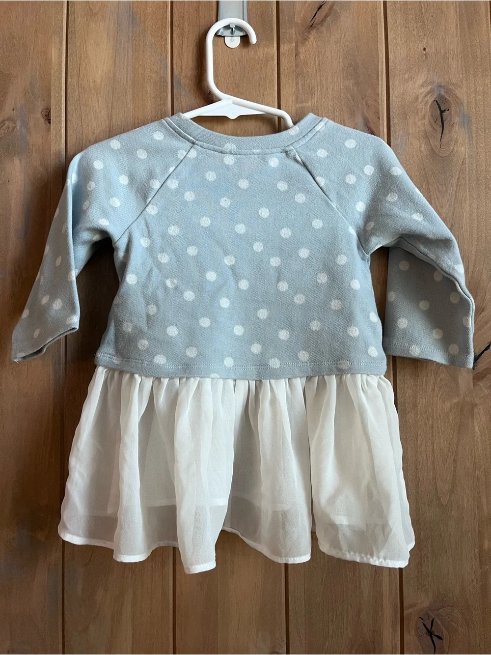 Pippa & Julie Light Blue Polka Dot Tulle  Top with faux Jean leggings - size 12m